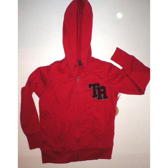 New Womens Designer True Religion Patch Hoodie Jacket Baseball Stitch Red XS NWT - Picture 2 of 8